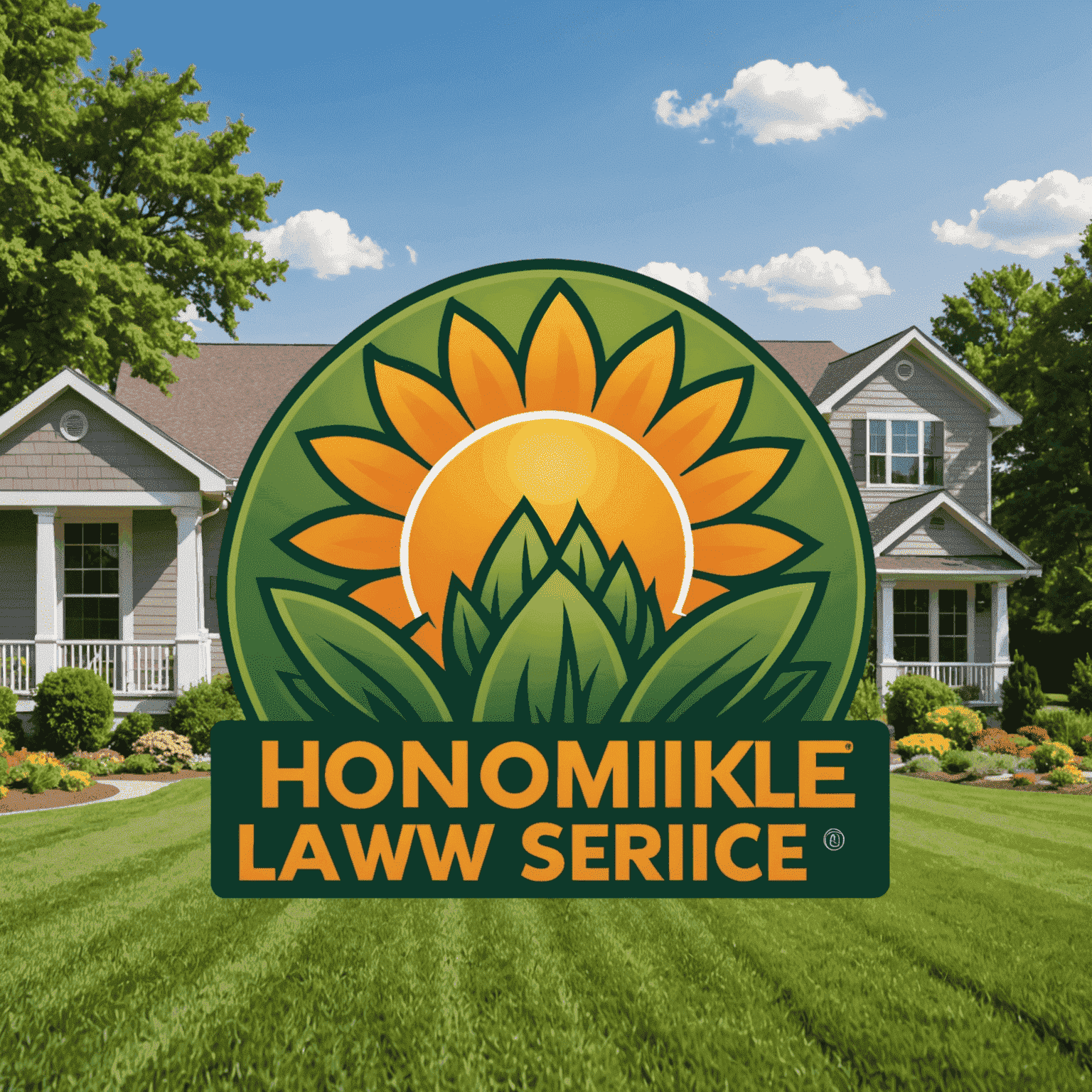 Hloinmikle logo featuring a stylized lawn and sun, representing professional lawn care services