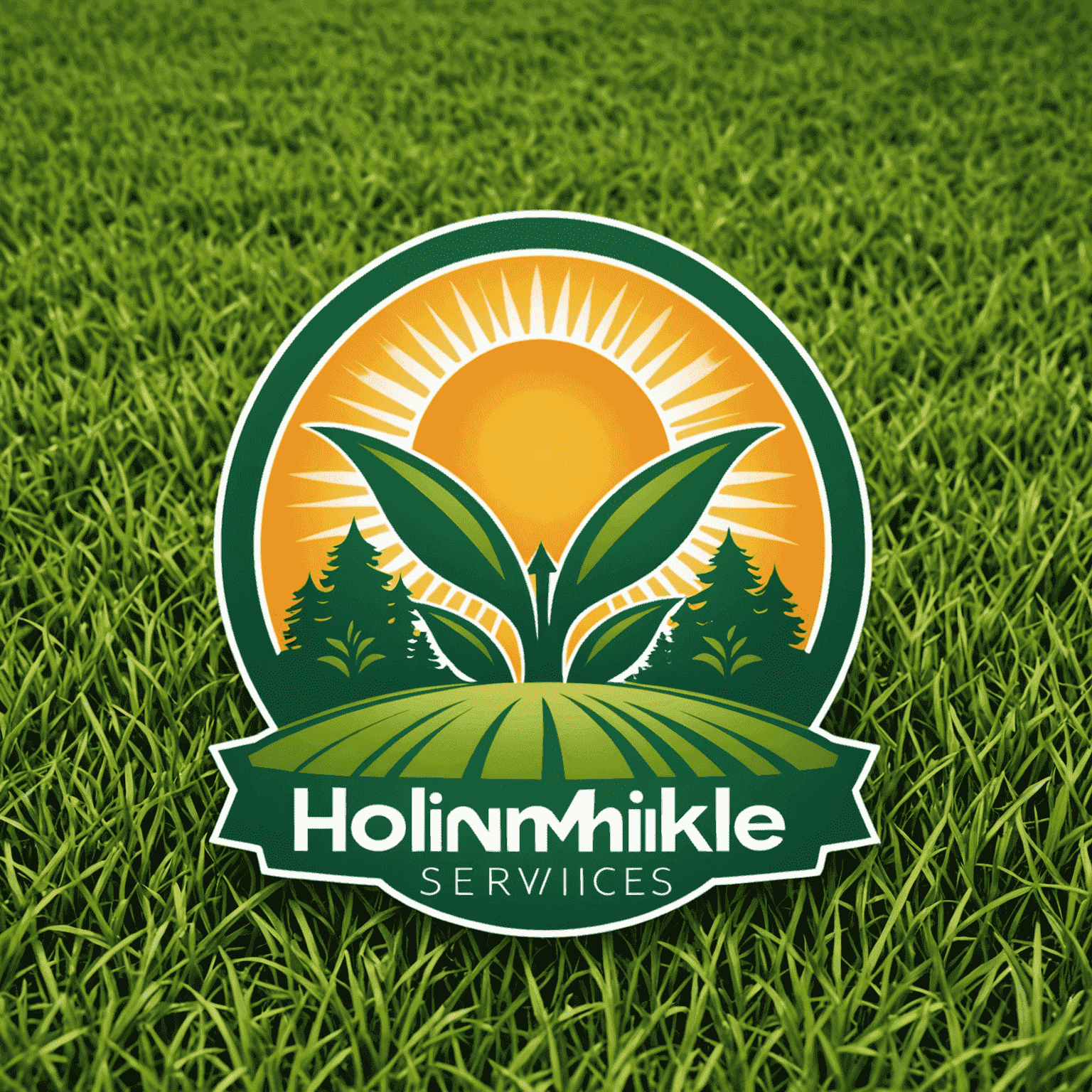 Hloinmikle logo featuring a stylized lawn and sun, representing professional lawn care services