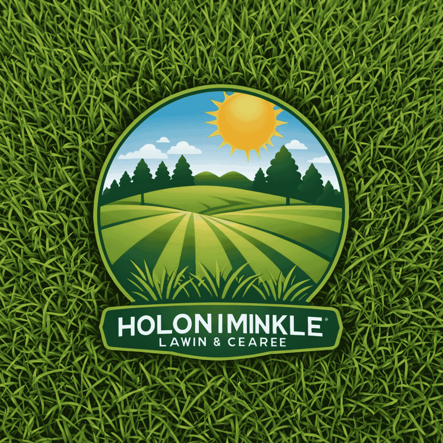 Hloinmikle logo featuring a stylized lawn and sun, representing professional lawn care services