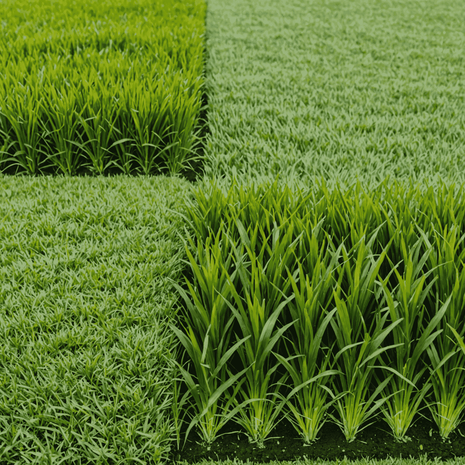 Side-by-side comparison of Bermuda, Buffalo, and Zoysia grass patches showing their green resilience during dry conditions